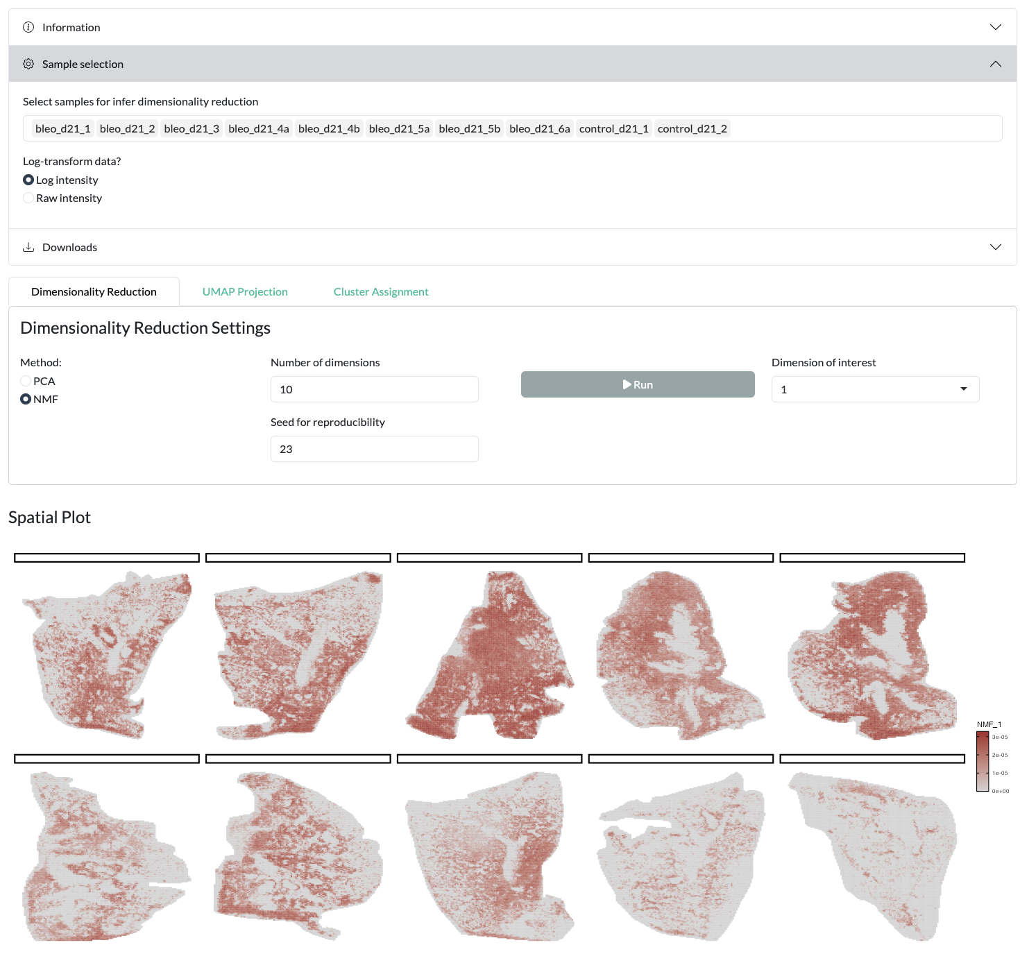 Dimensionality reduction - spatial view