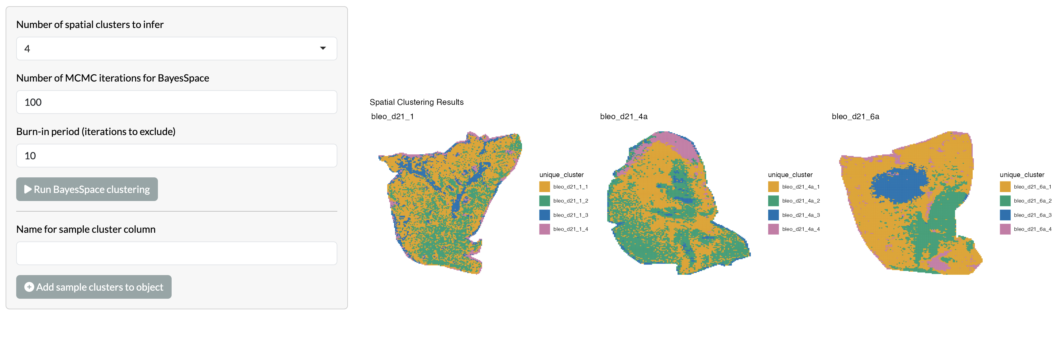 Spatial clustering per sample